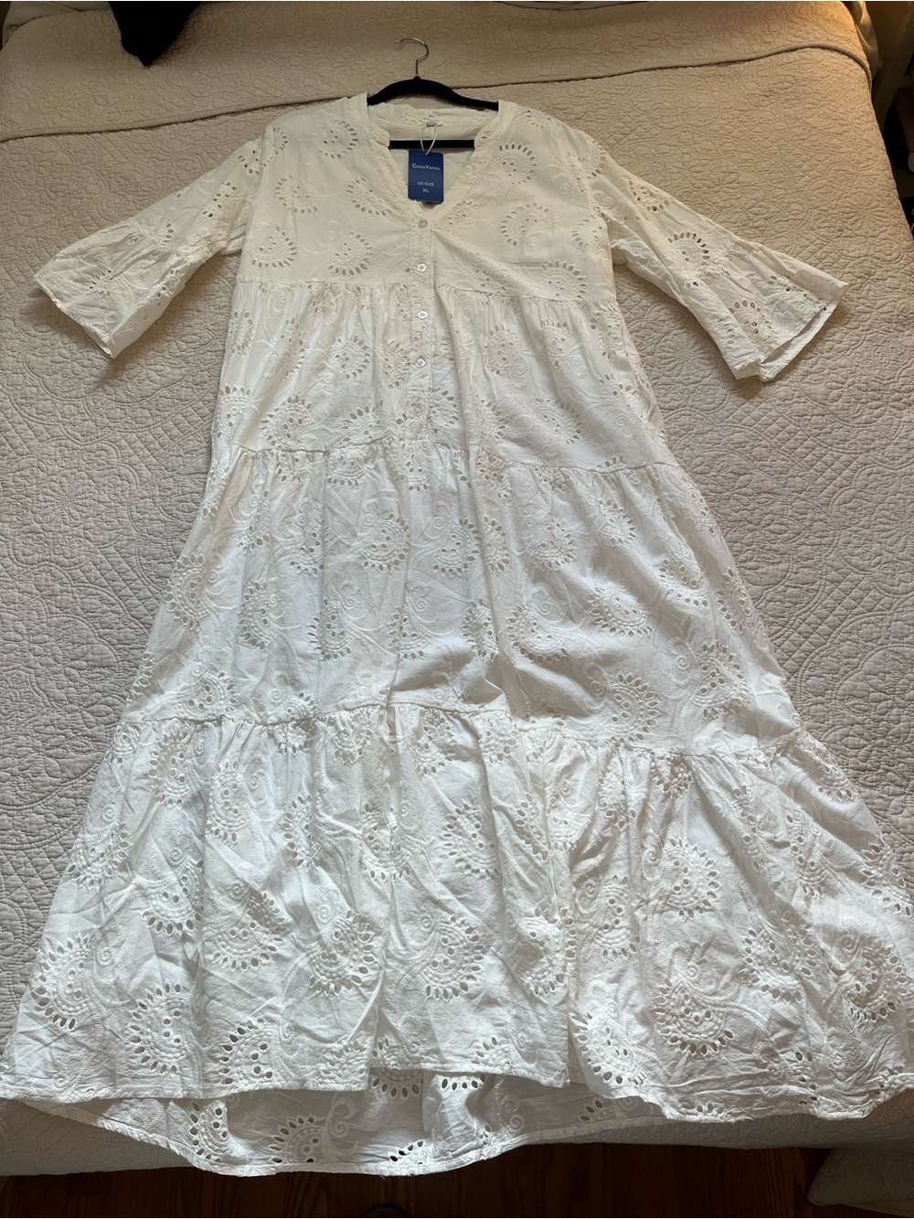 Amazon Boutique White Cotton Embroidered Boho Maxi Dress XL fits like Large - Picture 2 of 10